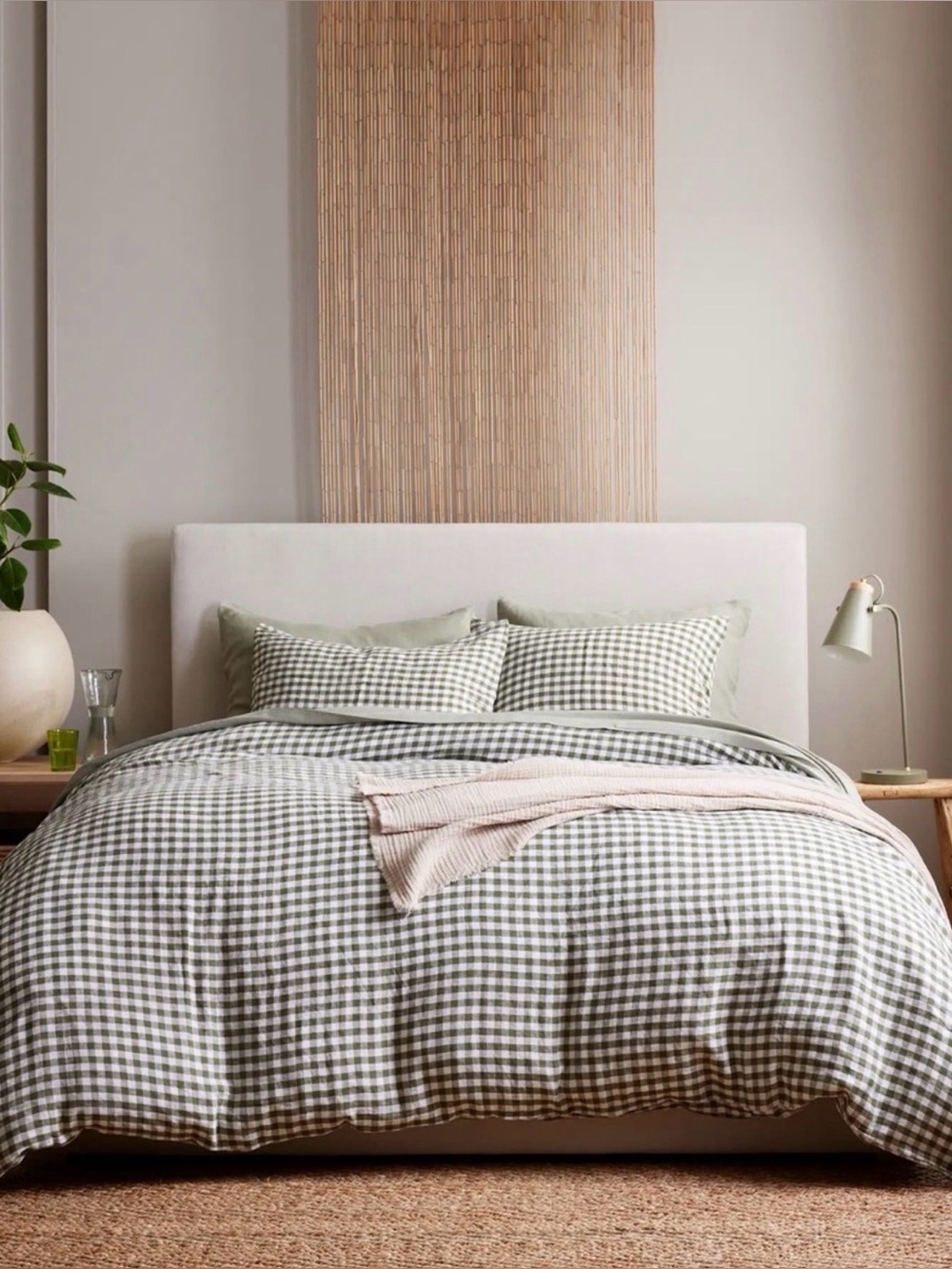 Gingham Olive European Linen King/Cal King Duvet Set - Retail $214